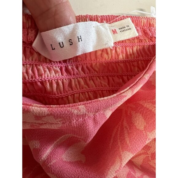 Lush Floral Ruched Front Blouse~Size Medium~Pink Smocked Back Top NWOT  L13 16 - Picture 9 of 11